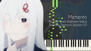 FULL Memento  ReZero kara Hajimeru Isekai Seikatsu 2nd Season ED  Piano Arrangement Synthesia [upl. by Obrien]