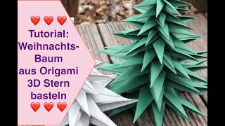 Tutorial Weihnachtsbaum aus Weihnachtssterne basteln Action Geschenkpapier Origami 3D Stern falten [upl. by Draned]