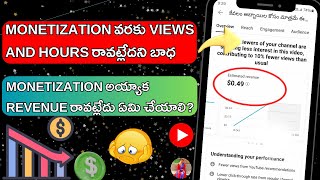 Monetization వరకు Views And Hours రావట్లేదని భాద Monetization అయ్యాక Revenue రావట్లేదు ఏమి చేయాలి [upl. by Bunny]