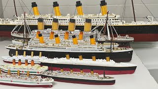 Titanic and HMHS Britannic Lined Up Altogether Model Ships Collection Review with Sinking Video [upl. by Horan]