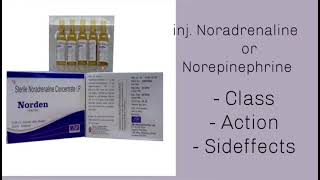 inj Noradrenaline or norepinephrine class action uses side effects [upl. by Atnohsal]