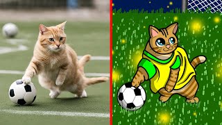 😂Cat Meme CAT KITTENS PLAYING FOOTBALL  funny cartoon drawing meme 😂 [upl. by Reynold]