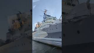 HMS Belfast battleship on the River Thames next to tower Bridge opposite tower of London [upl. by Felecia]