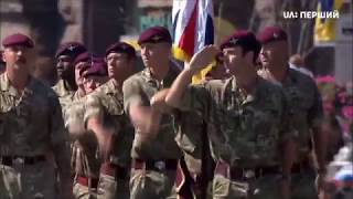 Troops from NATO countries on military parade in Kyiv [upl. by Torosian]