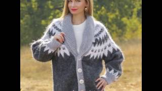 SUPERTANYA grey Nordic shawl collar mohair cardigan [upl. by Publea]