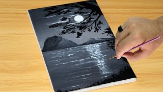 Black amp White Landscape Painting  Acrylic Painting for Beginners  stepbystep アクリル絵の具 [upl. by Mcnair]