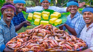 BUTTER GARLIC PRAWNS  Shrimp Roast with Butter  Spicy Prawn Recipe Cooking in Village [upl. by Kcirdled]