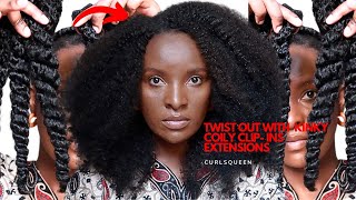 Twist Out on My Natural hair Using Water Kinky Coily ClipIns  QUICK FLIP OVER METHOD🔥 [upl. by Anerres]