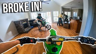 PITBIKES RACE INSIDE ABANDONED HOUSE FIRE ALARMS WENT OFF [upl. by Livesay588]