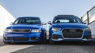 NEW MEETS AN ICON  2018 AUDI RS3 SB vs AUDI RS4 B5 AVANT 5cylinder vs BiTurbo [upl. by Claribel809]