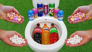 Big Fanta Coca Cola Sprite VS Popular Sodas  Pepsi Dark Blue 7UP and Mentos in the toilet [upl. by Streeto]