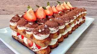 Strawberry Tiramisu dessert in 10 minutes No baking no fresh eggs no gelatine no alcohol [upl. by Doowron659]