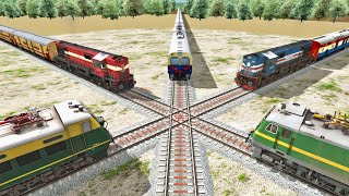 Five Trains on Forked Railroad – Cross Each other at Diamond Crossing  Train simulator 2024 [upl. by Nawaj]