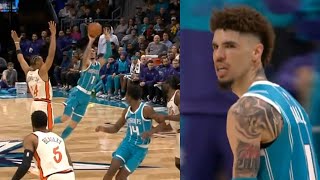 LaMelo Ball hits INSANE offbalance logo 3 with defender all over him vs Pistons 😱 [upl. by Darius]