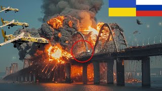 BIG EXPLOSION IN CRIMEA Ukrainian drone destroys Kerch bridge as Russian artillery crosses it [upl. by Ahsaten]