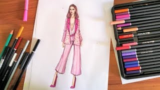 Fashion Drawing  how to dress a croquis [upl. by Liris96]