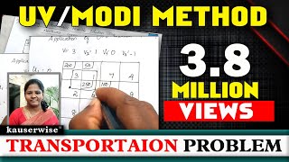 Transportation problem  MODI method  U V method with Optimal Solution  kauserwise [upl. by Urbain]