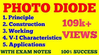 PHOTODIODE  PRINCIPLE CONSTRUCTION WORKING VI CHARACTERISTICS OF PHOTO DIODE  EXAM NOTES [upl. by Ellerrehs]