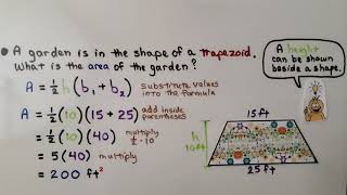 6th Grade Math 131b Finding the Area of a Trapezoid [upl. by Ettegdirb255]