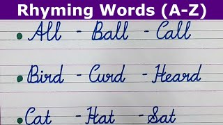 Rhyming words in English50 Rhyming wordsLearn Rhyming words in cursive handwriting four lines [upl. by Enegue]