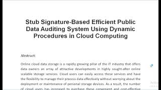 Stub Signature Based Efficient Public Data Auditing System Using Dynamic Procedures in Cloud Computi [upl. by Oderfliw558]