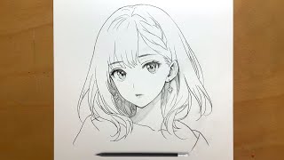 Easy anime sketch How to draw a cute anime girl step by step original anime character [upl. by Suilenroc952]