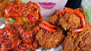 ASMR AYAM GORENG CRISPY PEDAS PAKE SAMBEL TEMPONG  EATING SOUNDS [upl. by Nrek472]