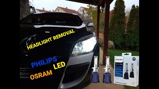 Renault Megane III Coupe Headlight Removal  H7 LED Philips Installed [upl. by Rior]