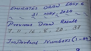 Emirates Draw EASY 6 Prediction  Winning Numbers For 31 May 2024 [upl. by Ignatia94]