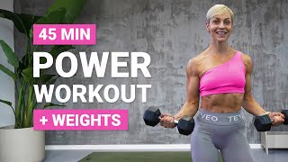 45 MIN POWER WORKOUT  Strength  Conditioning  Full Body DB Workout   Weights  No Repeat [upl. by Akzseinga625]