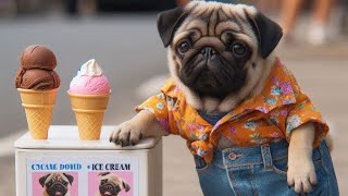 Cute dog pug sells ice cream [upl. by Hedi]