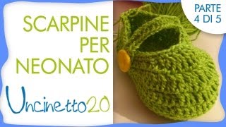 Tutorial uncinetto  Scarpine per neonato  4 di 5 [upl. by Emmeram]