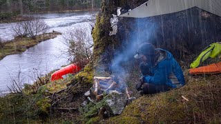 Rainy Overnight Spring Fishing Trip  Trout Catch N Cook [upl. by Nomrah]