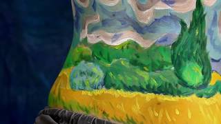 Art video Wheat Field with Cypresses  bodypainting by Amit Bar EDSA content [upl. by Consuela]