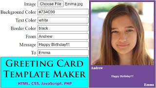 Build A Greeting Card Template Maker Using HTML CSS JavaScript PHP  Greeting Card Generator Website [upl. by Tupler21]