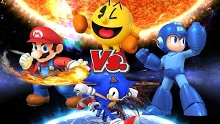 SSBWiiU Mario Vs PacMan Vs Sonic Vs MegaMan HD [upl. by Enileda]