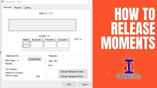 How to Release Moments of Beams in STAAD Assigning ends of beam as Pinned or Fixed [upl. by Cawley]