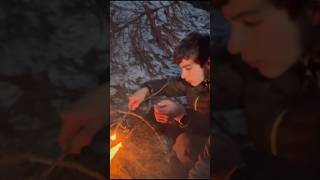 campfire on a mountain in the snow hitsdifferent thefeels backpacking outdoors hiking pnw [upl. by Adara]