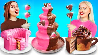 Chocolate Fountain Fondue Challenge  Eating Expensive vs Cheap Food 24 Hours by RATATA POWER [upl. by Waldner]