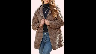 Womens Fleece Jacket Hooded Winter Warm Full Zip Long Sleeve Sherpa Jacket Coat Outerwear with Hood [upl. by Neeloj]