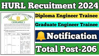 HURL Recruitment 2024  HURL DET amp GET Vacancy 2024 hurl diplomajobs diploma job [upl. by Tibbs]