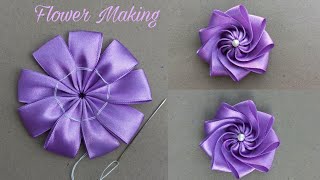 Super Easy Ribbon Flower Making  Hand Embroidery Tricks With Ribbons  Ribbon Work  Ribbon Flowers [upl. by Lleinnad487]