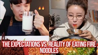 the EXPECTATIONS vs REALITY of eating FIRE NOODLES [upl. by Monteria752]