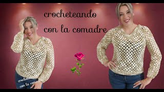 SUETER CANESU GRANNY CUELLO EN V A CROCHET PARTE1 FACIL Y RAPIDO CON LA COMADRE ❤ [upl. by Tillo]