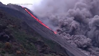 Dramatic video of Stromboli volcano eruption in Italy [upl. by Vas]