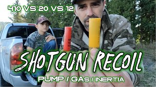 Youth Edition  Shotgun Recoil Testing 410 vs 20 Ga vs 12 Ga [upl. by Robi297]