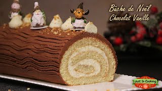 ❅ Recette de Bûche de Noël Roulée Chocolat Vanille ❅ [upl. by Enyamert491]