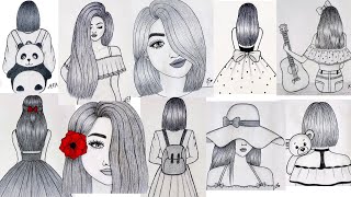 10 easy girl drawing ideas  Pencil sketch drawing  Art videos [upl. by Nolaj]