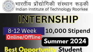 IIT Roorkee Internship Program Stipend 10000 RS  Any College Student Any Branch  Intern 2024 [upl. by Portia822]