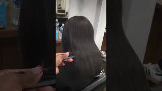 Afro hair Japanese hair straightening first time client japanesehairstraightening [upl. by Eletnahs]